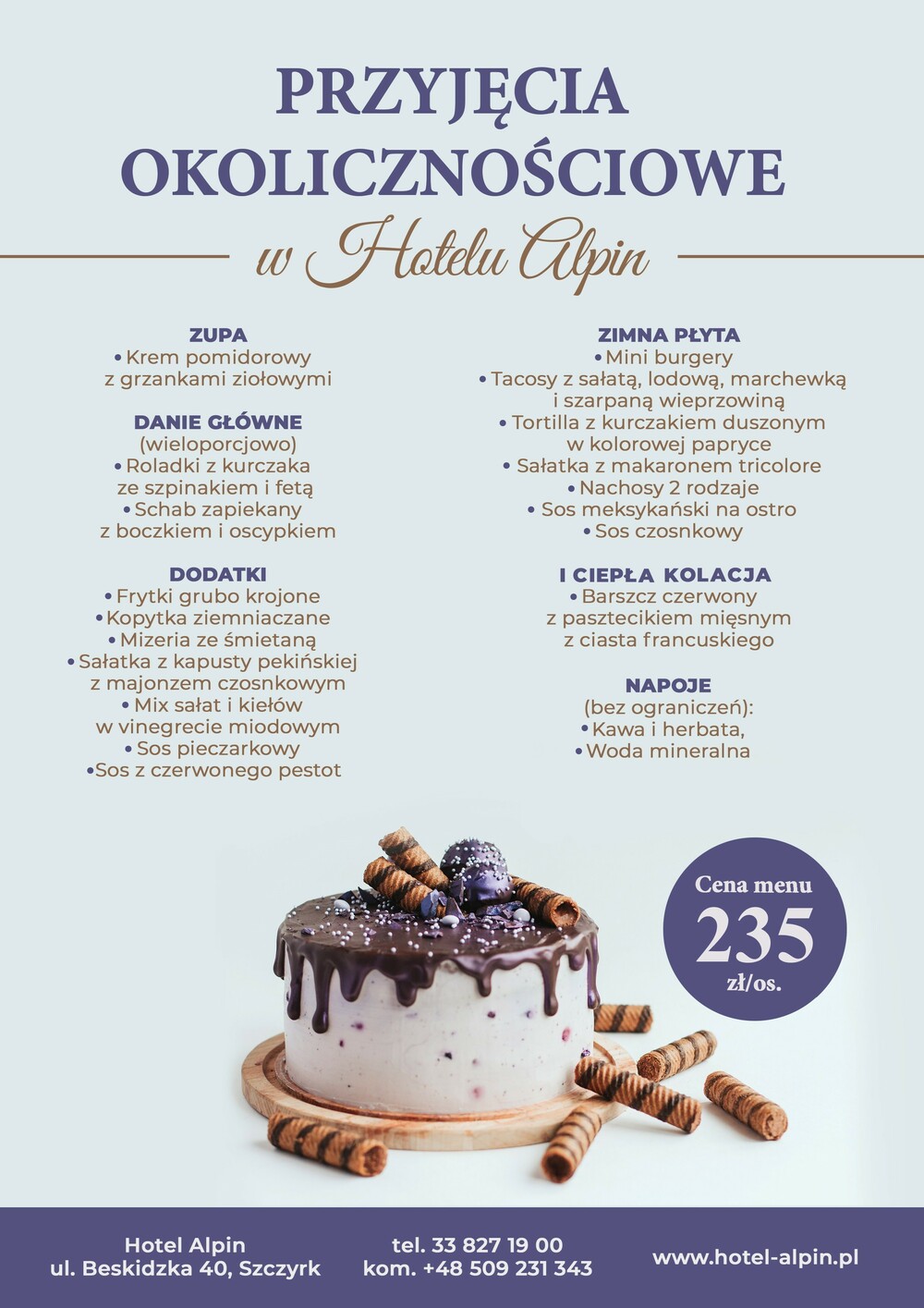 Menu przyjęcia okolicznościowego Hotel Alpin Szczyrk – oferta około&nbsp;235 zł